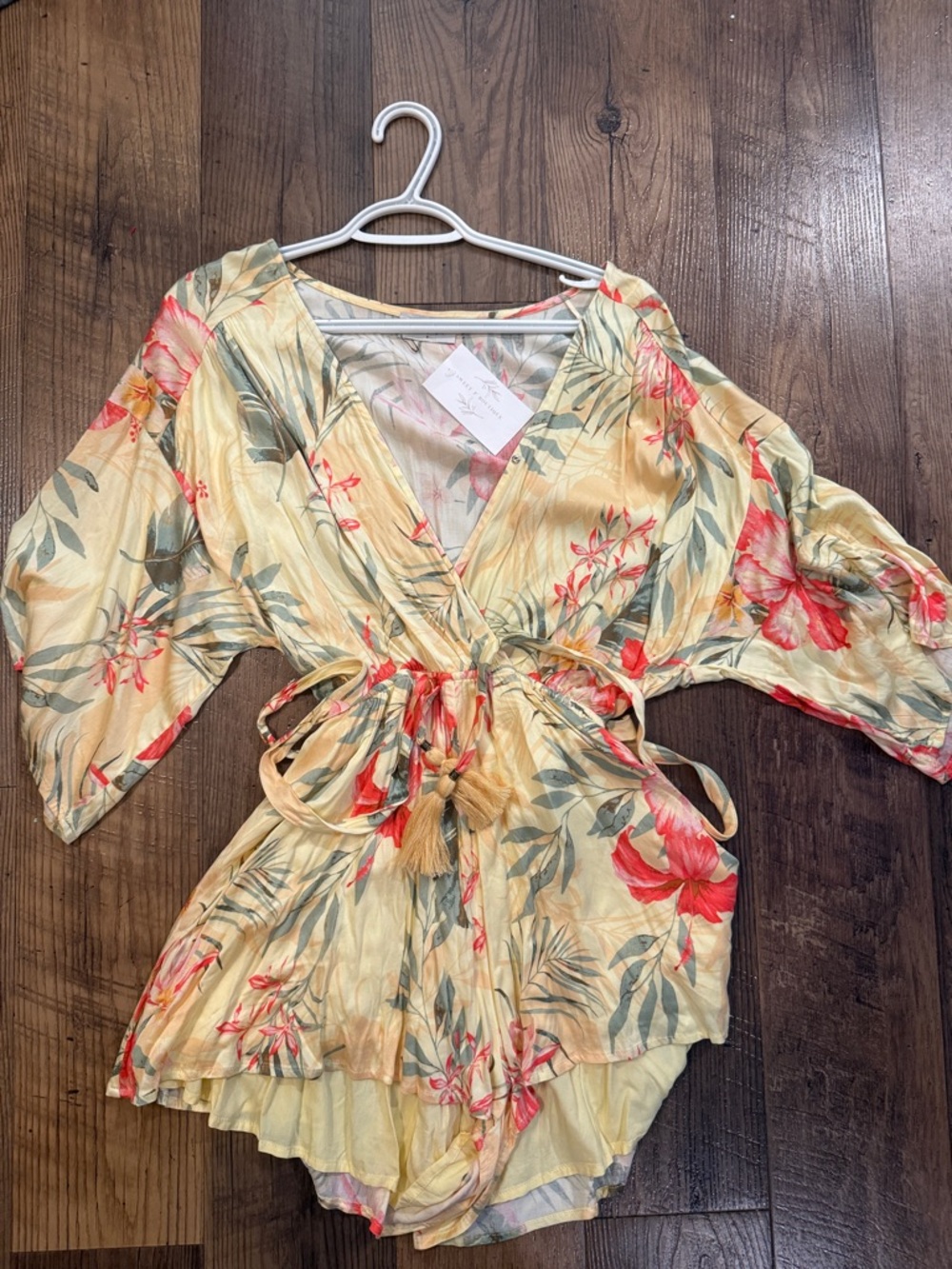 Floral Romper - Yellow Base with Coral & Green Print